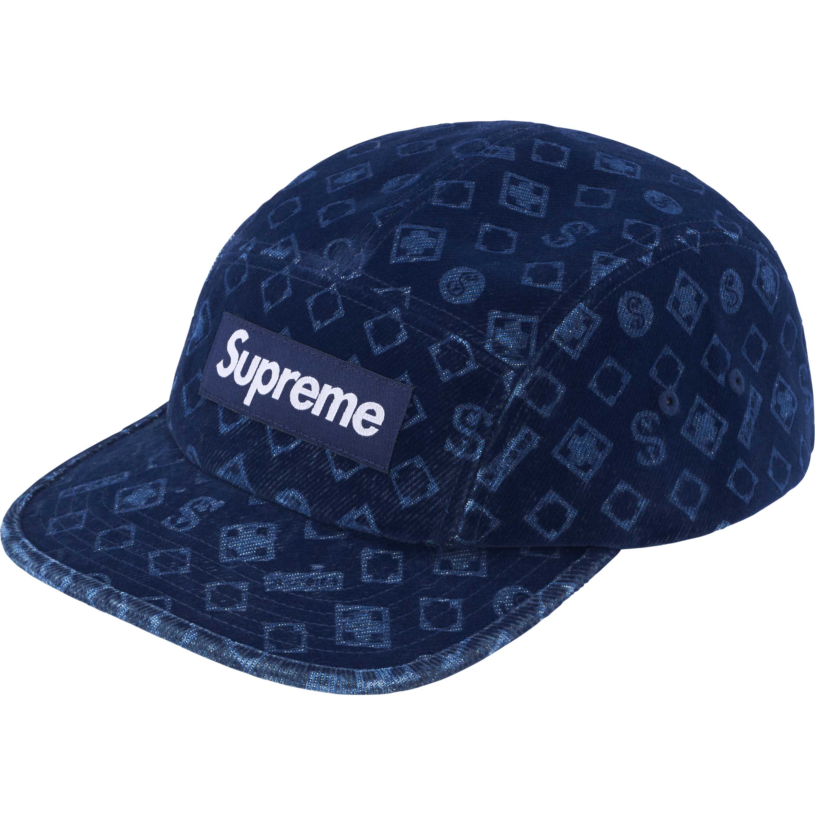 Supreme Flocked Denim Camp Cap - Blue